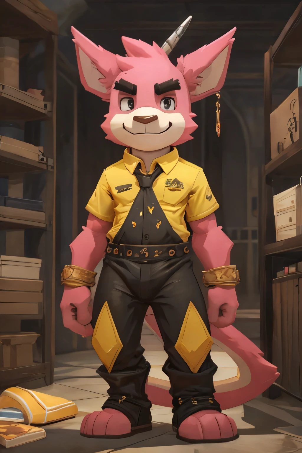 cartoon pink coelhinho with yellow shirt and yellow pants, the coelhinho has pink fur, ralé_personagem, the coelho has pink fur, anthropomorphic coelho, evil bugs coelhinho, cute anthropomorphic coelhinho, coelhinhopunk, estilo de vetor de desenho animado, electrixcoelhinho, coelhinho, wearing a pink coelho costume, feito em adobe ilustrador, coelho, Ilustra??o do mascote