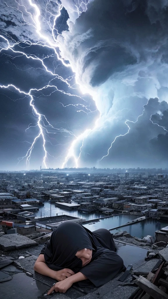 The photo shows a Muslim who died due to natural disasters in the form of earthquakes, lightning, black clouds, death