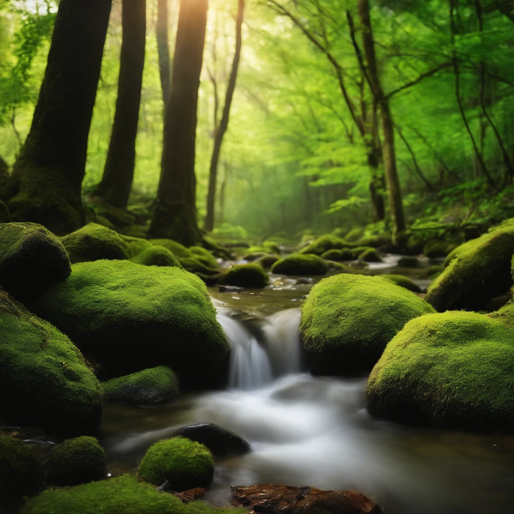 Walking through a beautiful forest with the morning sun shining through。wood々A soft light leaks out from between the、The air is clean.々It&#39;s so fresh.。Green leaves swaying in the wind、The chirps of the birds play a pleasant melody.。The sound of the river quietly echoes.、A small flower on a mossy stone々is in full bloom