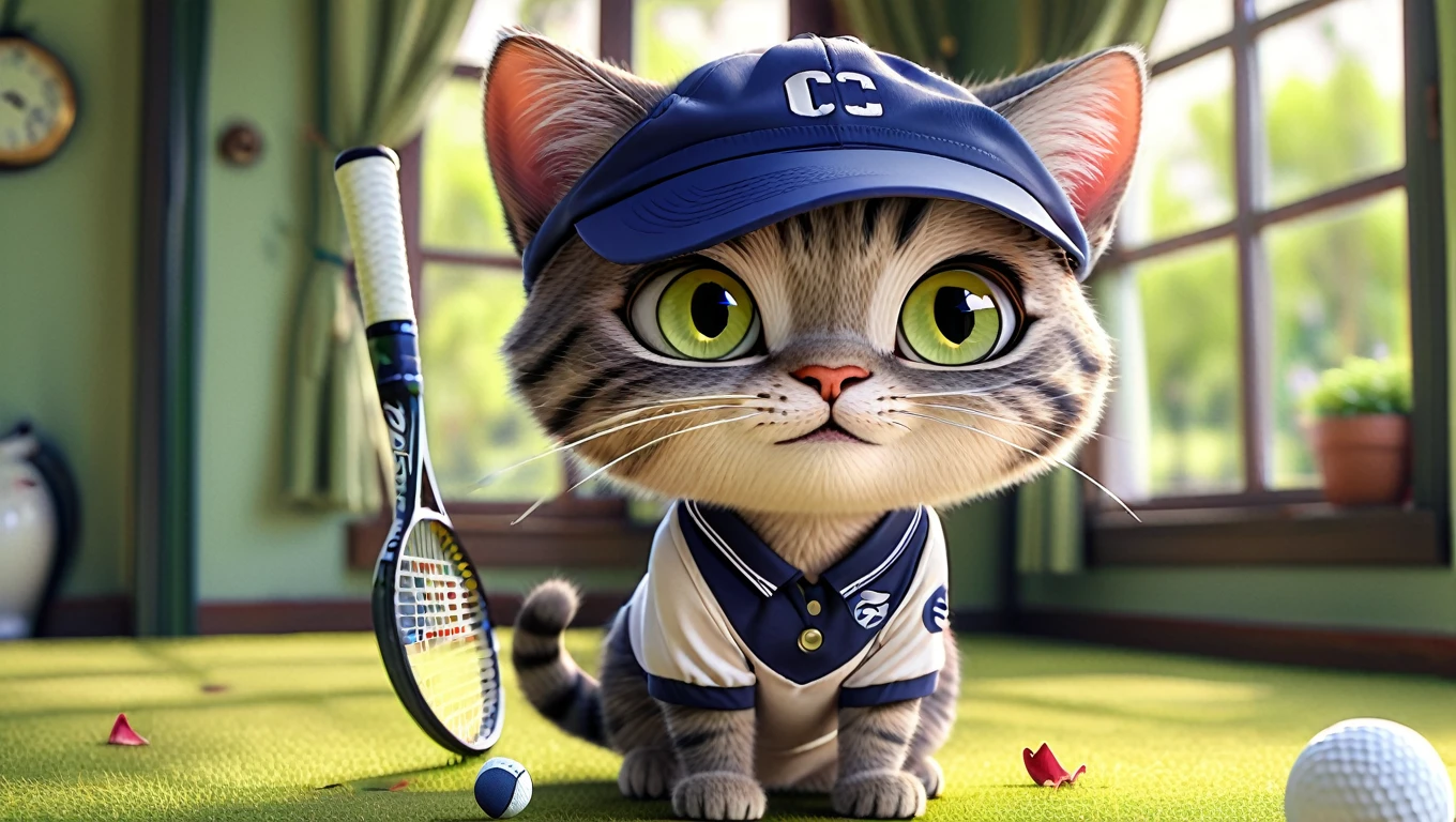 comics Cat, Adorable digital painting, Cat, cute Cat, comics, View your viewers, Cute eyes, hand, comics, Tennis uniform，Golf Uniforms
