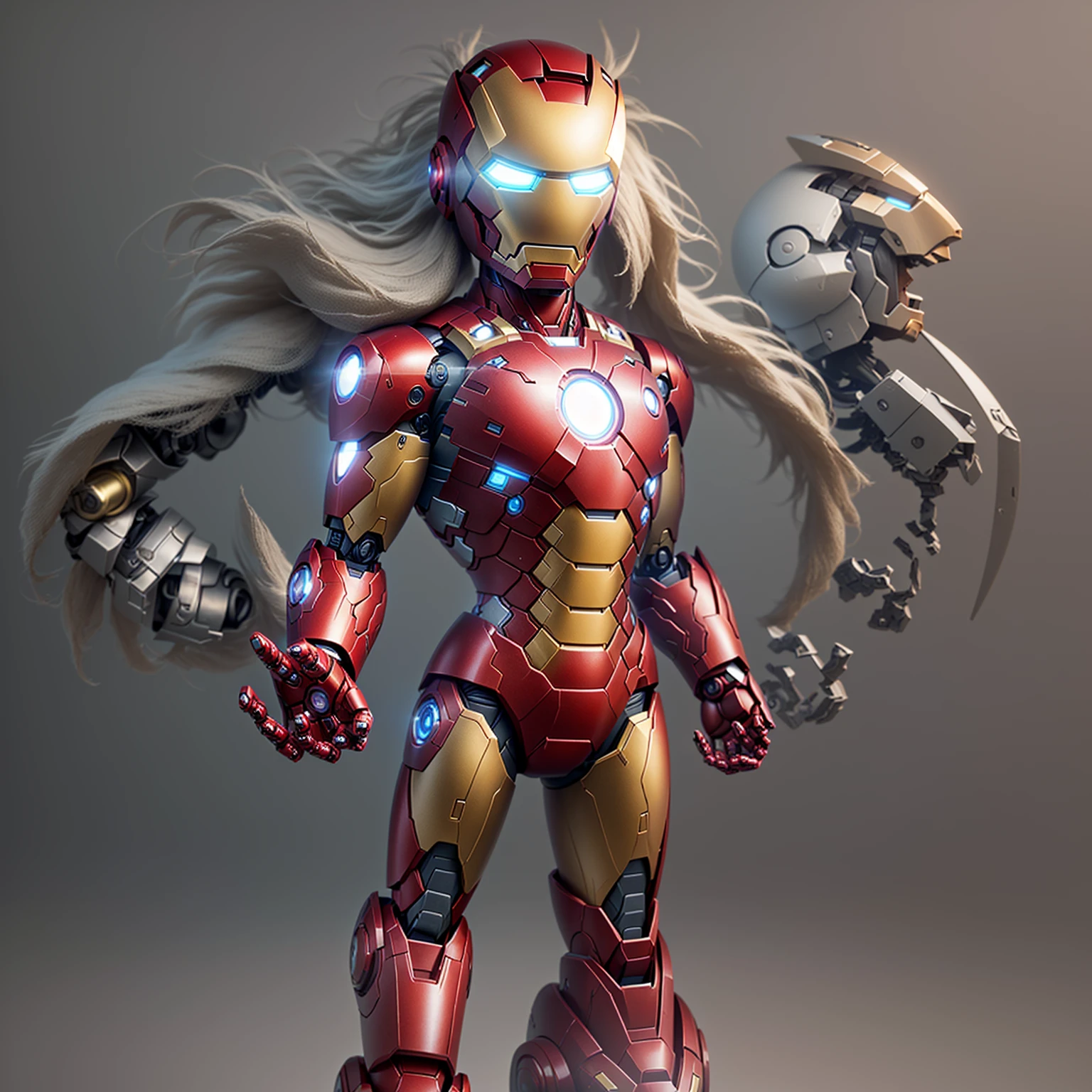 a close up of a toy iron Man with a light on, like iron Man, 3d children robot, iron Man, minion iron Man, superior iron Man, iron Man, High-quality CG rendering, Arnold Maya Rendering, high detail iconic character, tintoy character design robot, Cartoon Rendering Keyshot, 3D character rendering, 3D Rendering Character Art 8k, Very detailed,肥胖的iron Man