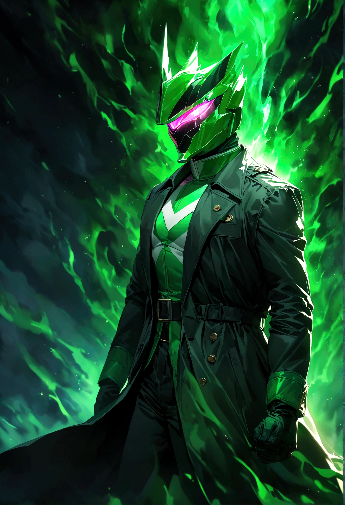 1girl,green power ranger,black trench coat,walking incognito,detailed costume,highly detailed,photorealistic,dynamic pose,dramatic lighting,cinematic composition,(best quality,8k,highres,masterpiece:1.2),ultra-detailed,(realistic,photorealistic,photo-realistic:1.37),dramatic lighting,cinematic composition,moody atmosphere,powerful energy
