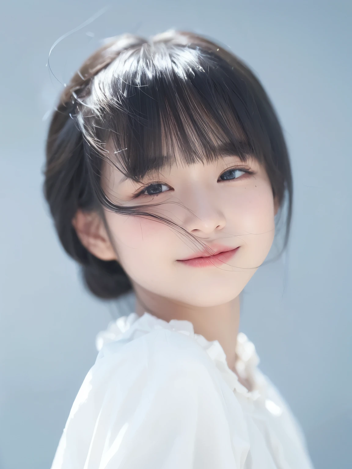 masterpiece，Best quality，Black hair girl，Facing the camera，With eyes closed，Bangs，A ***********，Exquisite facial features，10 years old，Chinese Girl，
