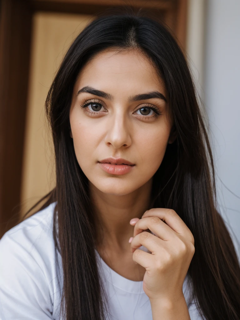 1girl, ((solo)), ((consistent face and image)), her name is Zaira, (Lebanese woman), mature, ((25 years old)), black hair, straight long hair, (Lebanese nose), (((hazel eyes))), (slim), (ordinary Lebanese)