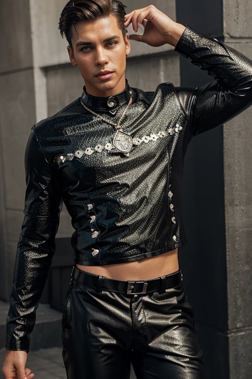 Men Latin Handsome Glamor Modern Fashion Glitter Stones Rhinestones Athletic Black Leather Metallic Sexy Clothes