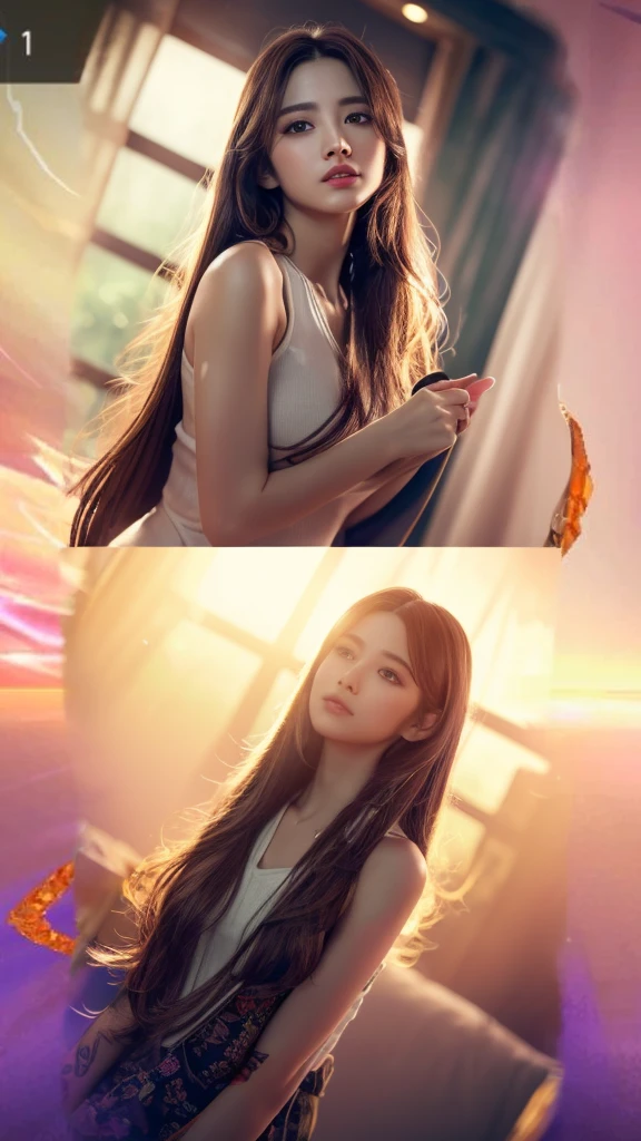 (RAW photo, best quality), (realistic, photo-realistic:1.3),best quality,highly detailed,masterpiece,ultra-detailed,illustration,1girl,upper_body,dynamic angle,world masterpiece theater,messy_long_hair,best quality,extremely detailed CG unity 8k wallpaper,ink,Amazing,cinematic lighting,lens_flare, dunhuang_style