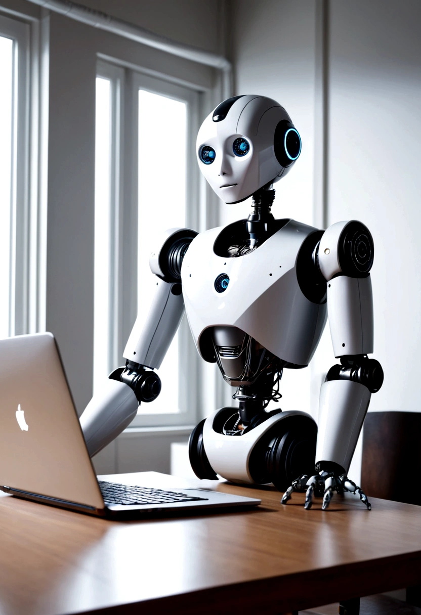 A Robot with a computer in a room