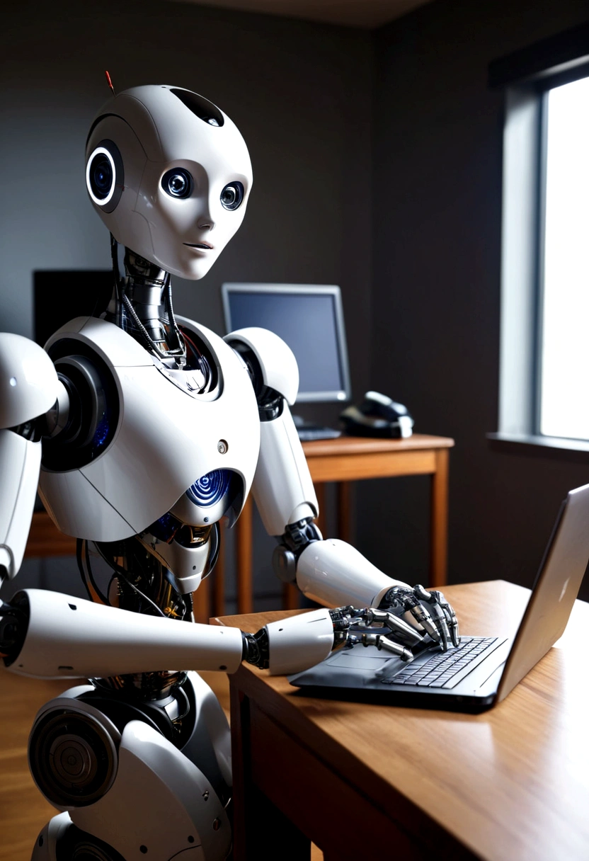 A Robot with a computer in a room