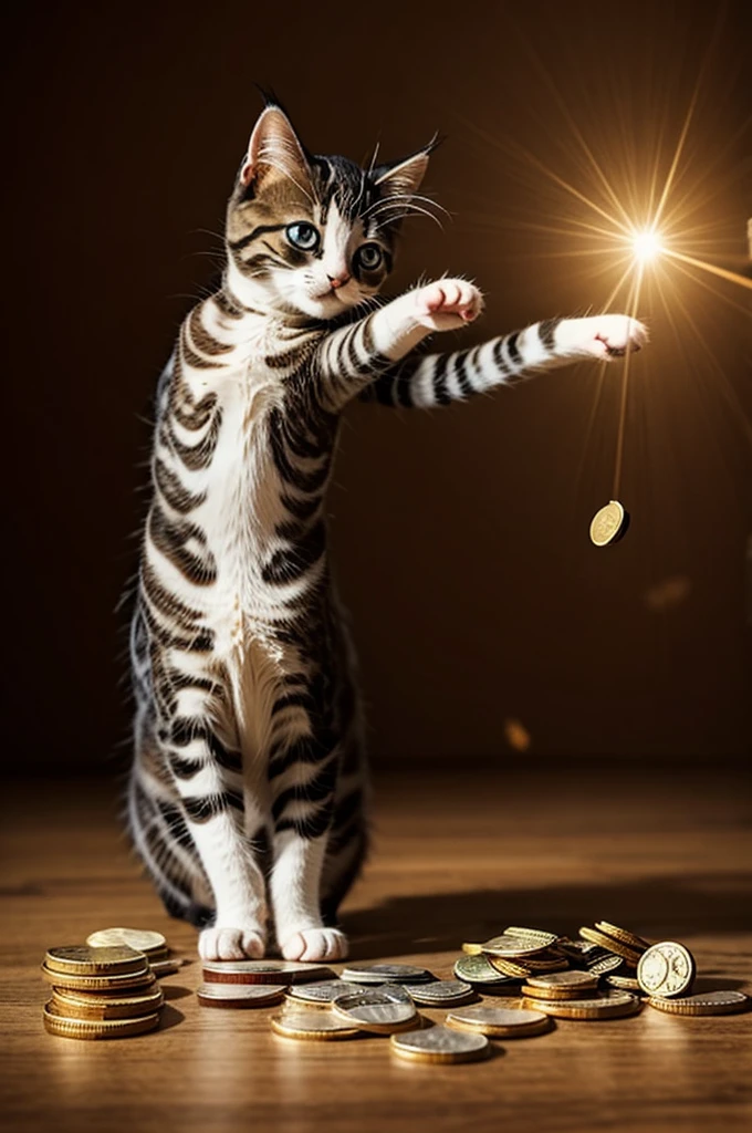 Genius kitten throwing diamonds and coins
