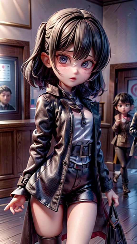 Girl in black trench coat、Playing bank robbery with friends