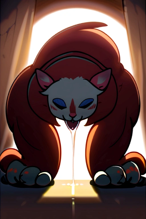 Half-naked furry girl putting a dilo in her vagina and with semen on her face, full body and without deformities