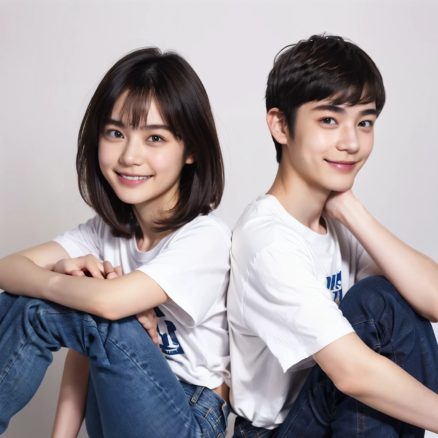 249 (An 18-year-old female and an 18-year-old male), (short hair),kind, lipstick, (Jeans andTshirt), smile
