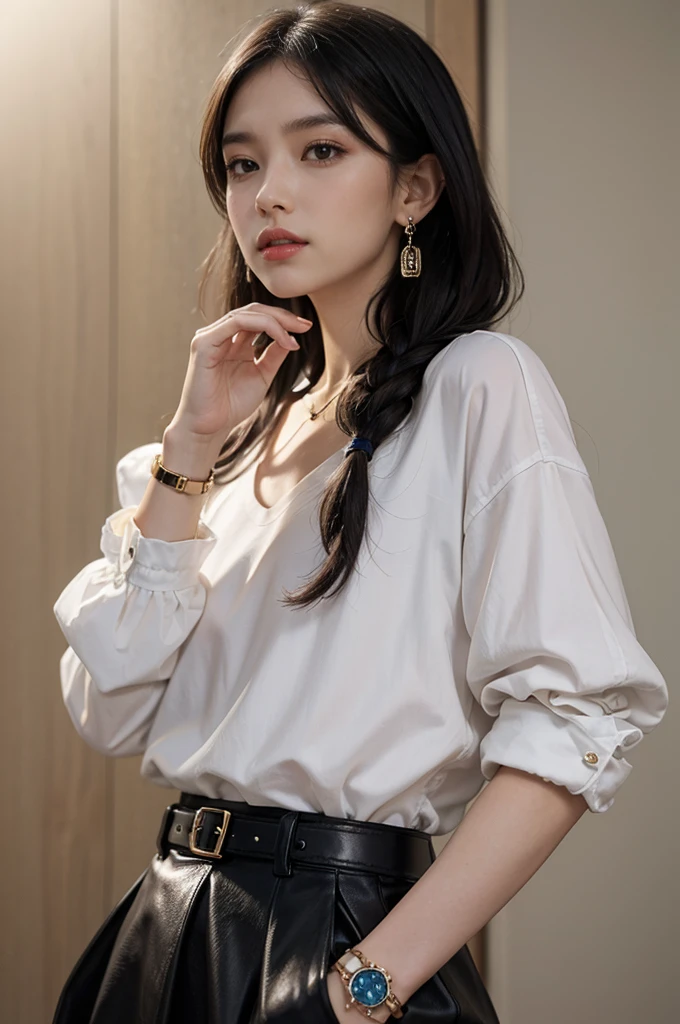 Simple accessories:Choose simple and elegant accessories,Like small earrings、Thin leather belt、Simple watches, etc.,Avoid overly exaggerated decoration。