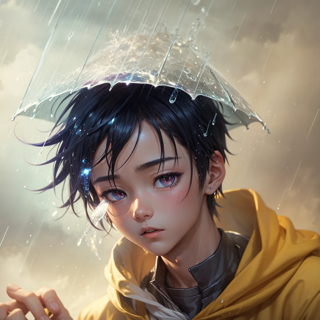 Convert into a anime boy into the rain on the night