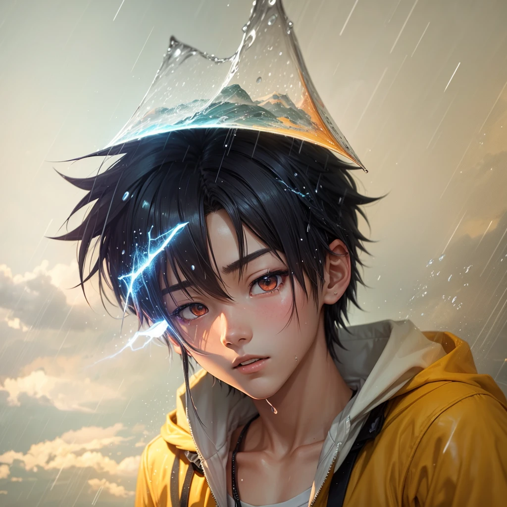 Convert into a anime boy into the rain on the night