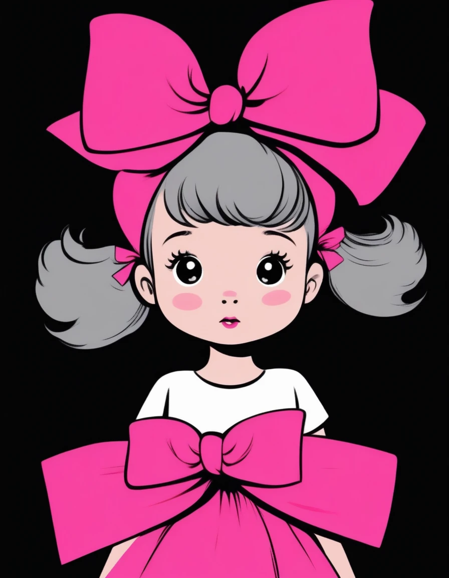 4 year old  with a bright pink bow on her head, with black background