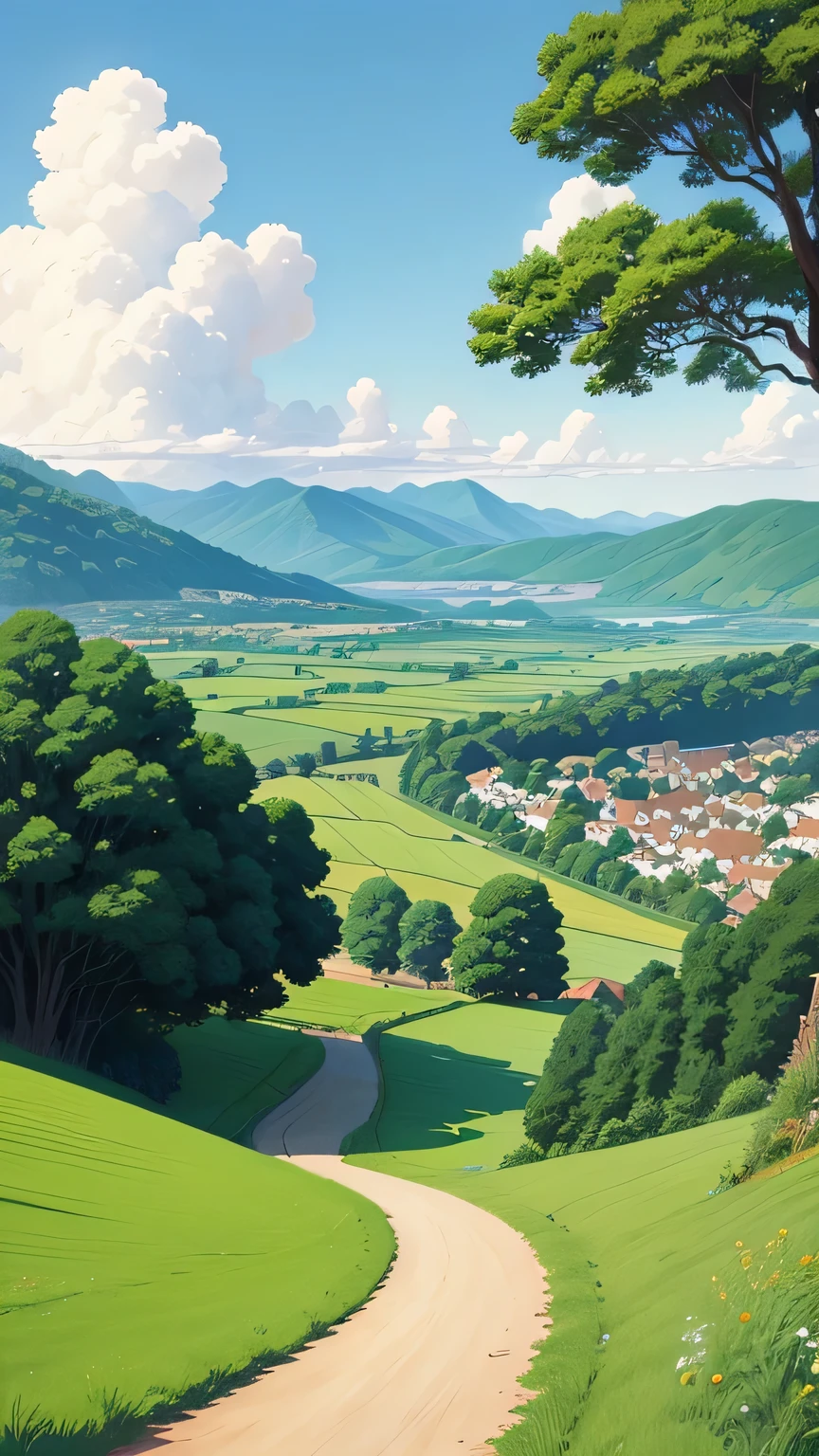 Ghibli-style countryside illustration