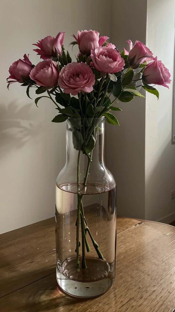 photo of pink flowers in a vase from afar