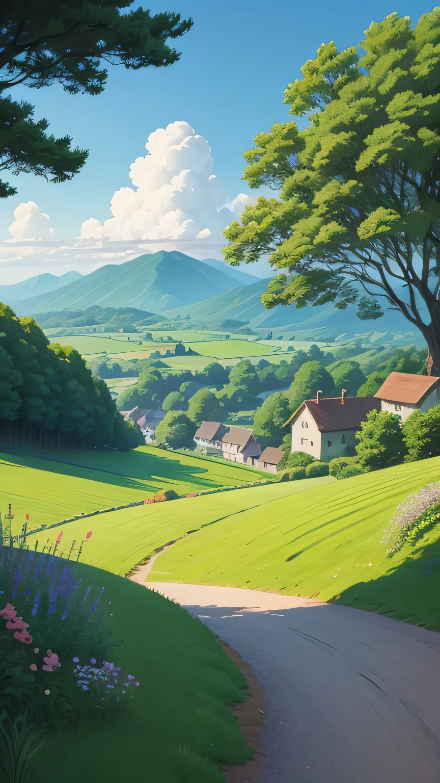 Ghibli-style countryside illustration