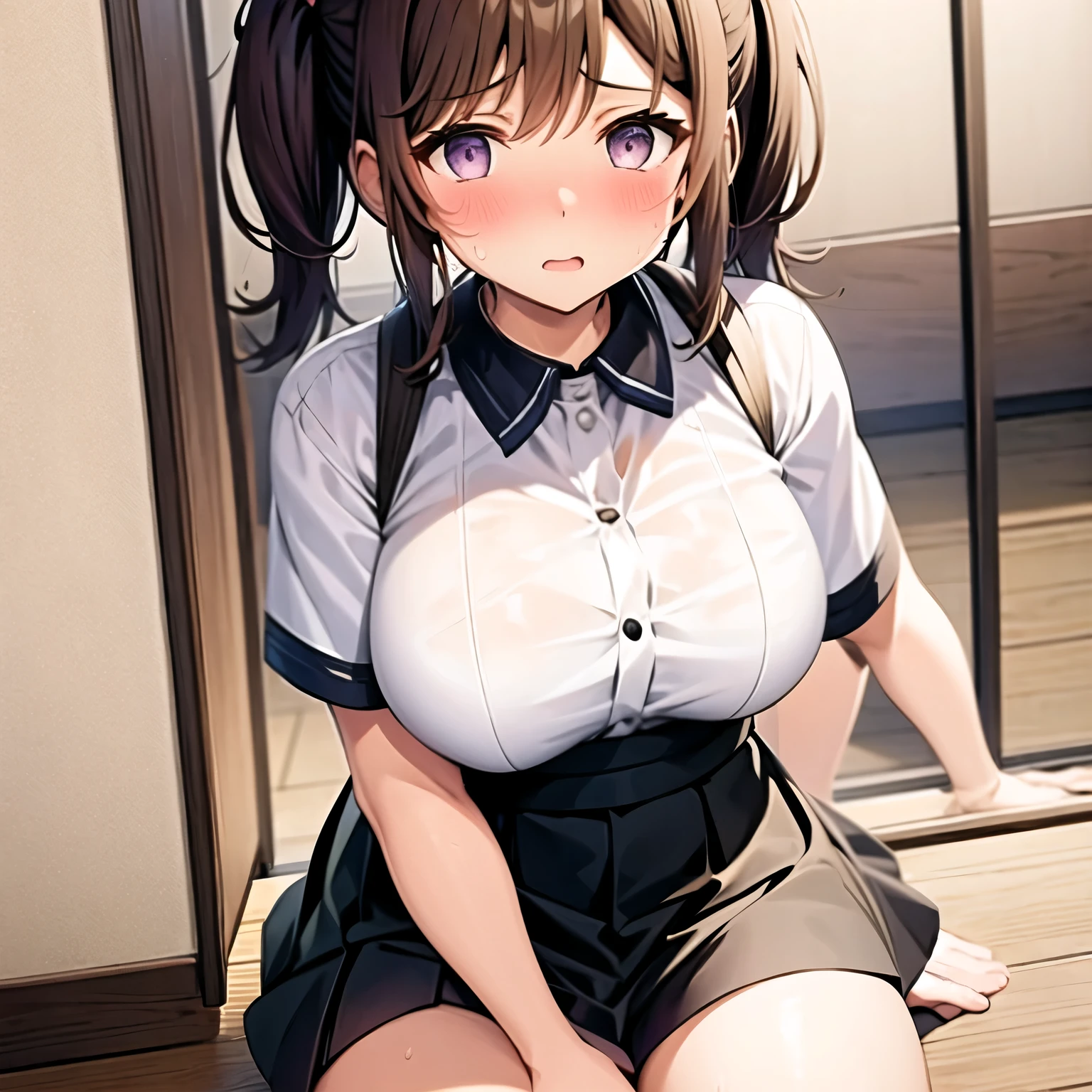 One Girl、Sweat、Twin tails、uniform、Black Skirt、despair