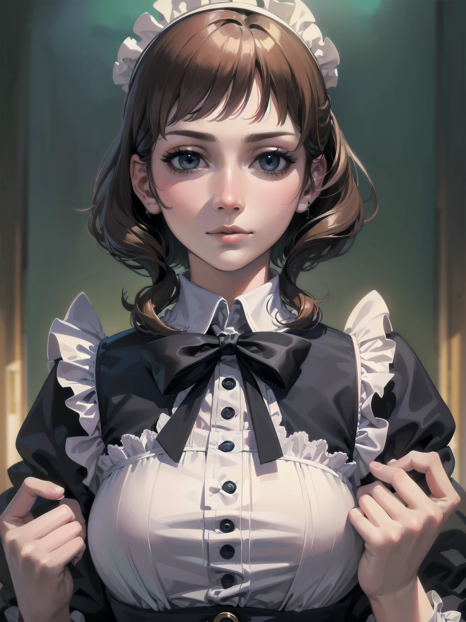 (Highest quality、16K、masterpiece、Ultra-high resolution、Victorian era、Photorealistic:1.2)、Maid Lady、solo、One person、Beautiful and detailed、２０２Perfectly detailed illustrations created by master anime illustrators of the 4th generation、Cool Beauty、Heroine&#39;s Attributes、Artistic shading、Perfect Face、Detailed portrait、
