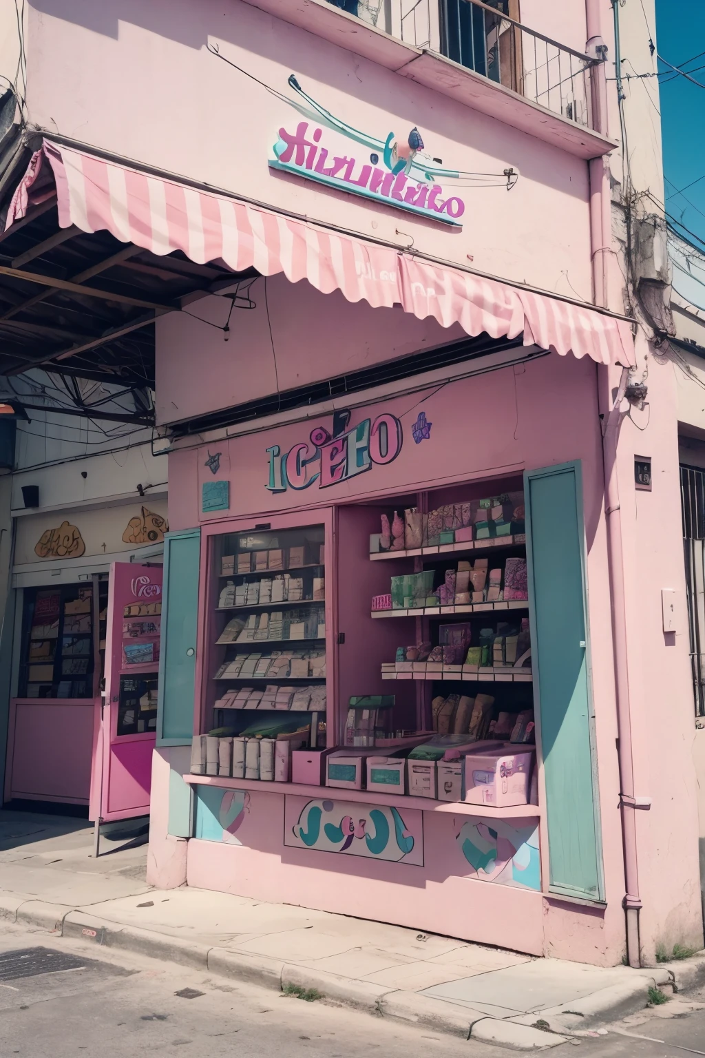 Create a logo for ice cream sales called “hielitos marifer” in bright, pink colors and next to it there is an animated bag of cartoon flavored bones 