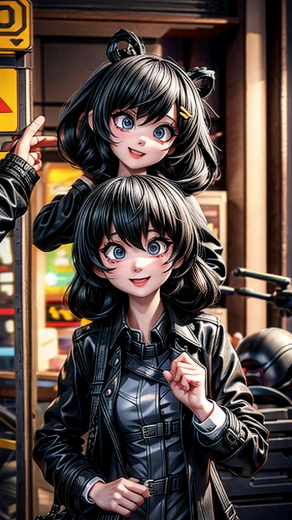 Girl in black trench coat、Playing bank robbery with friends