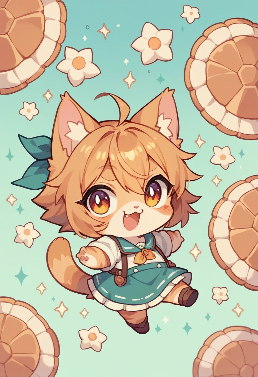 List of illustrations of cute tortoiseshell cat poses, chibi characters, display several side by side, cute colors and poses, best image quality