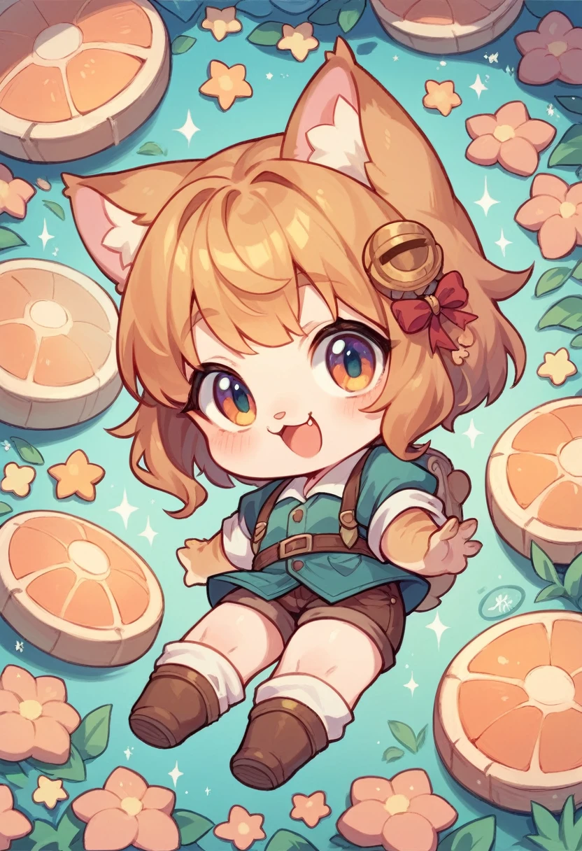 List of illustrations of cute tortoiseshell cat poses, chibi characters, display several side by side, cute colors and poses, best image quality