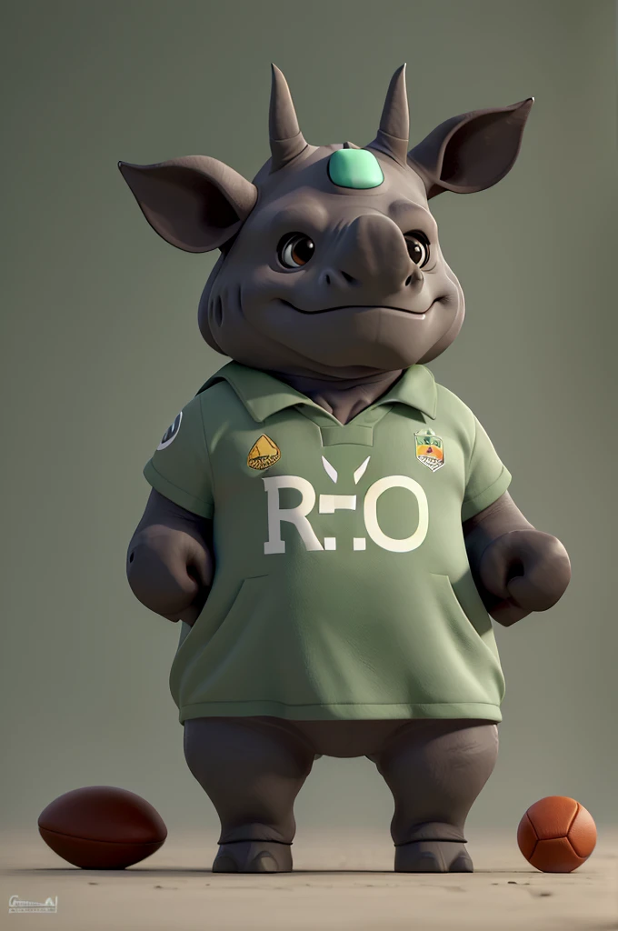 ((a rhinoceros)), ((gris)), (wearing green cap), (with football uniform) ((best qualityer))