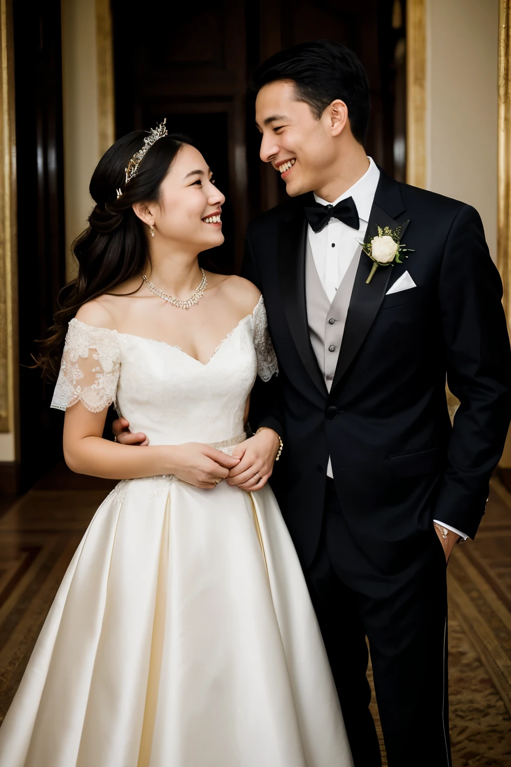 ((Best Quality)), ((Masterpiece)), (detailed),A couple meets for the first time, smiling and greeting each other.