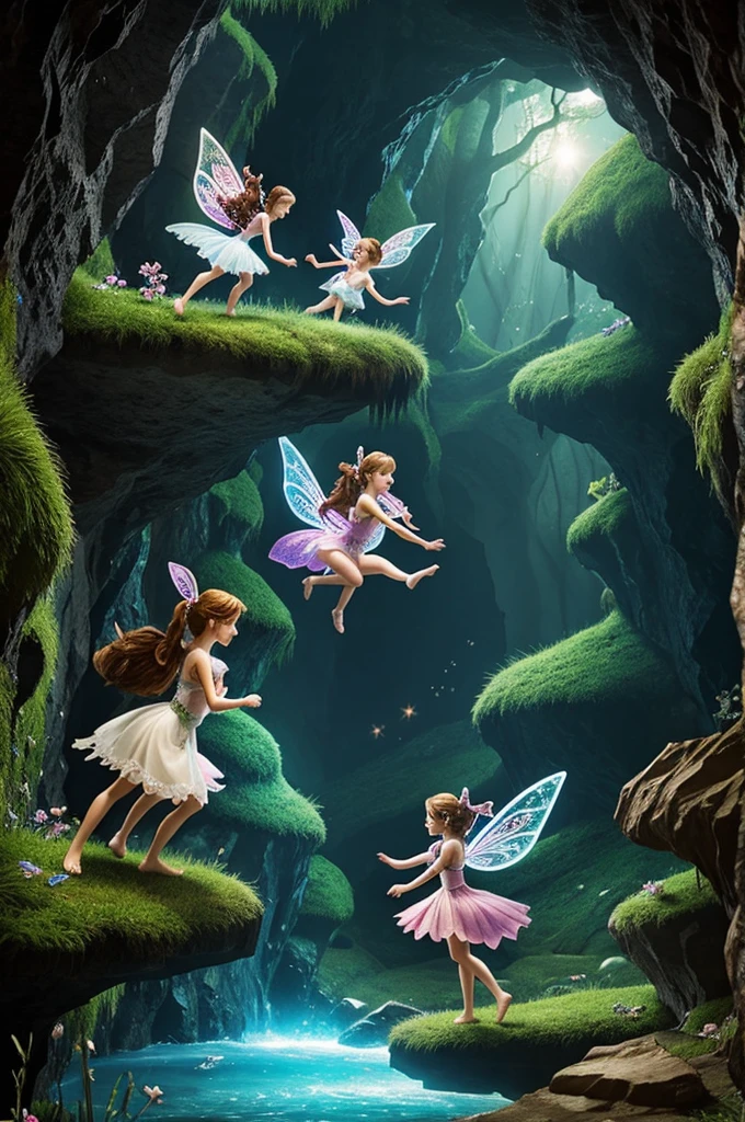 Two magical fairies in a cave attack by monsters