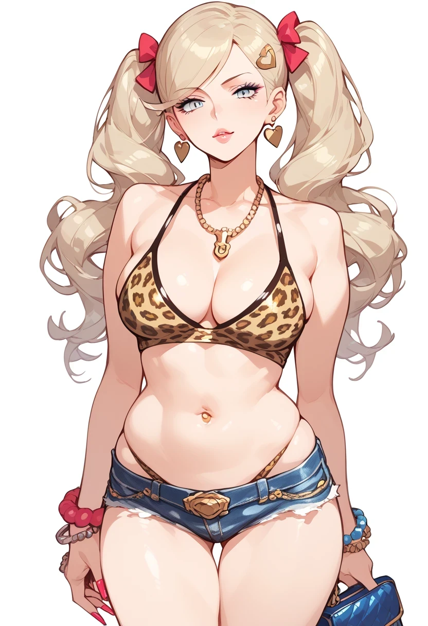 Score_9, score_8_up, score_7_up, score_6_up, source_anime, rating:general, 1girl, ann takamaki, slutty_clothes, makeup, jewelry, leopard print, 