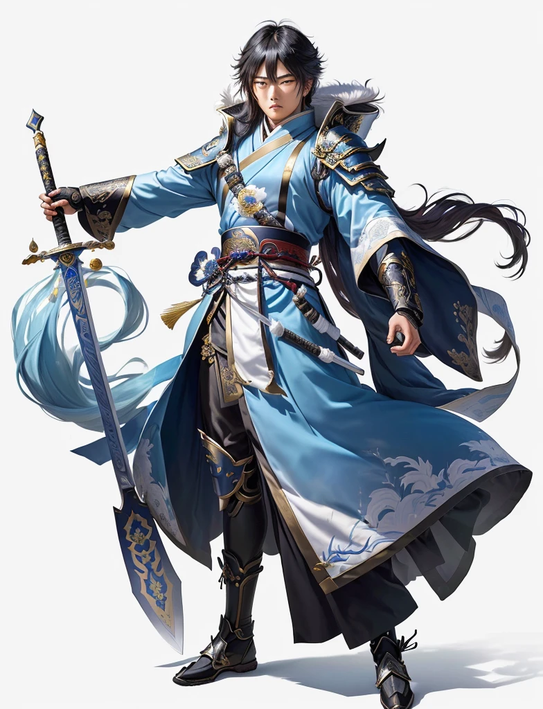 a close up of a person in a costume holding a sword, g liulian art style, masamune shiro, masamune, inspired by Li Kan, inspired by Hong Ren, inspired by Huang Shen, full body xianxia, inspired by Hu Zaobin, li zixin, final fantasy character, picture of a male cleric