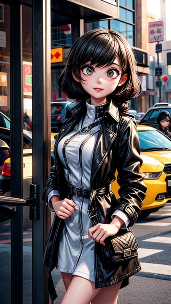 Girl in black trench coat、Playing bank robbery with friends