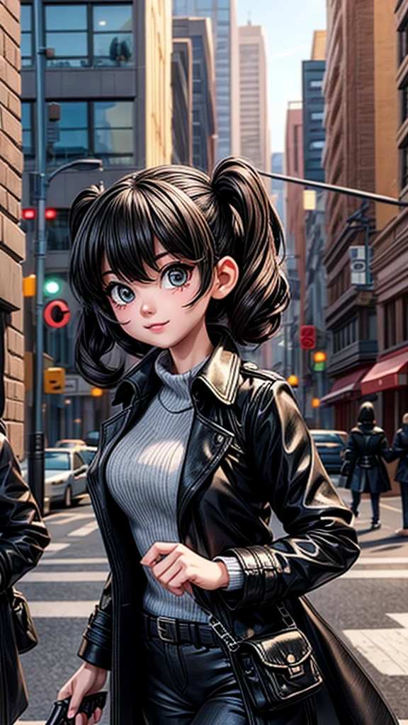 Girl in black trench coat、Playing bank robbery with friends
