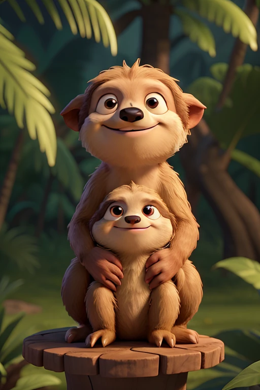 Cartoon of sloth hugging a jungle tree