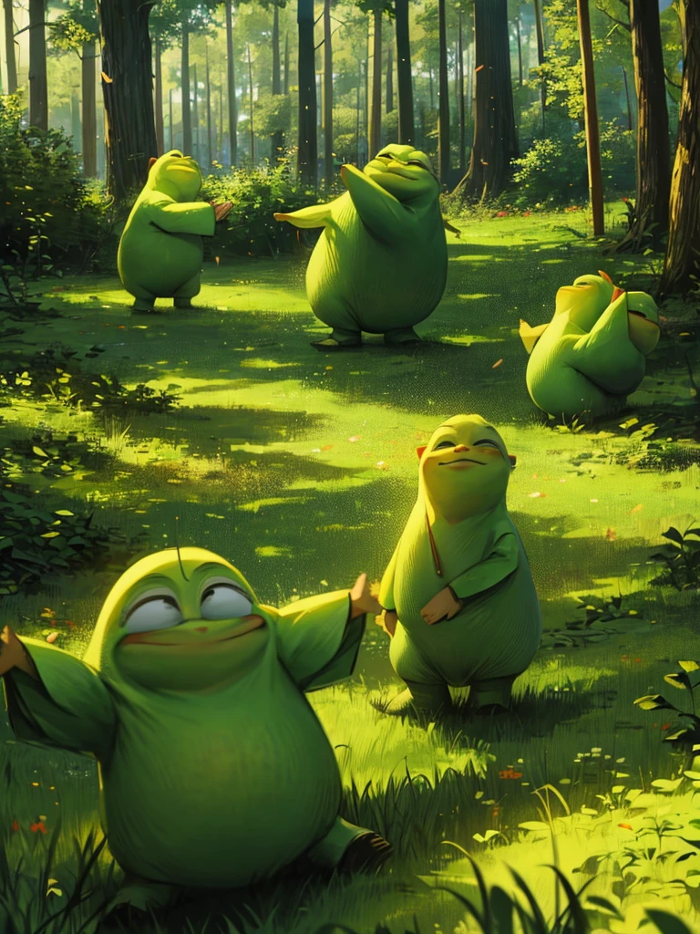 multiple shreks fighting in the forest