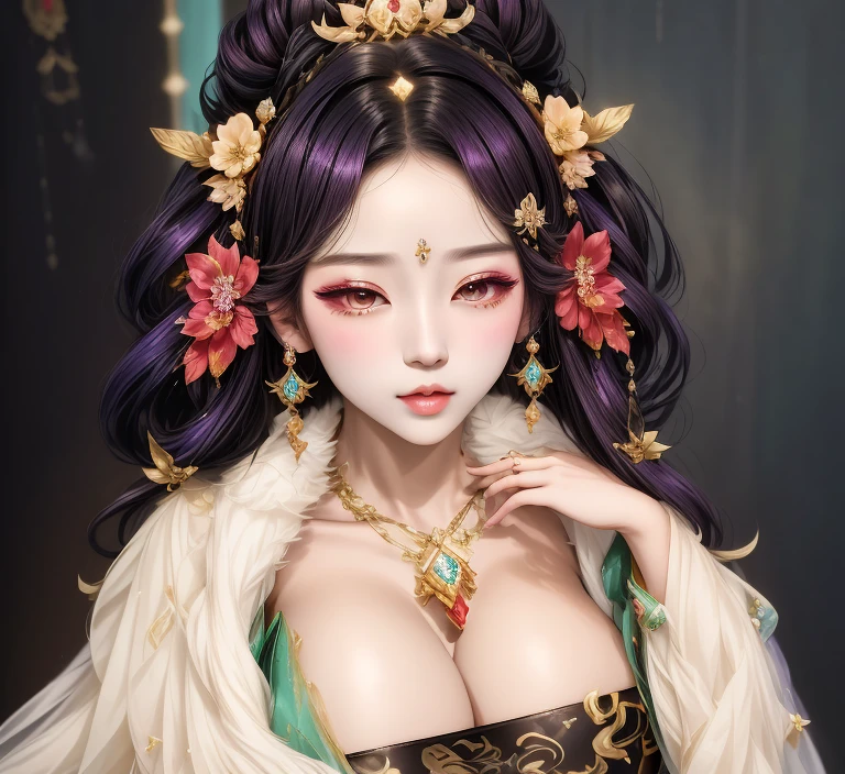 (((Full and soft breasts,)))(((Huge breasts))) (((Cleavage)))Close-up of woman with bird on her head, Inspired by Lan Ying, Inspired by the plum tree, Beautiful fantasy queen, palace ， Girl wearing Hanfu, Inspiration from Du Qiong, Inspired by PwC, Hot topics on cgstation, Drink, 《Genshin Impact》The impact of Zhongli on CITIC》Ke Qingyu