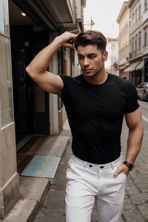 Real photo men&#39;s beauty fashion black clothing modern glamor luxury show haute couture latin man athletic stones shine 