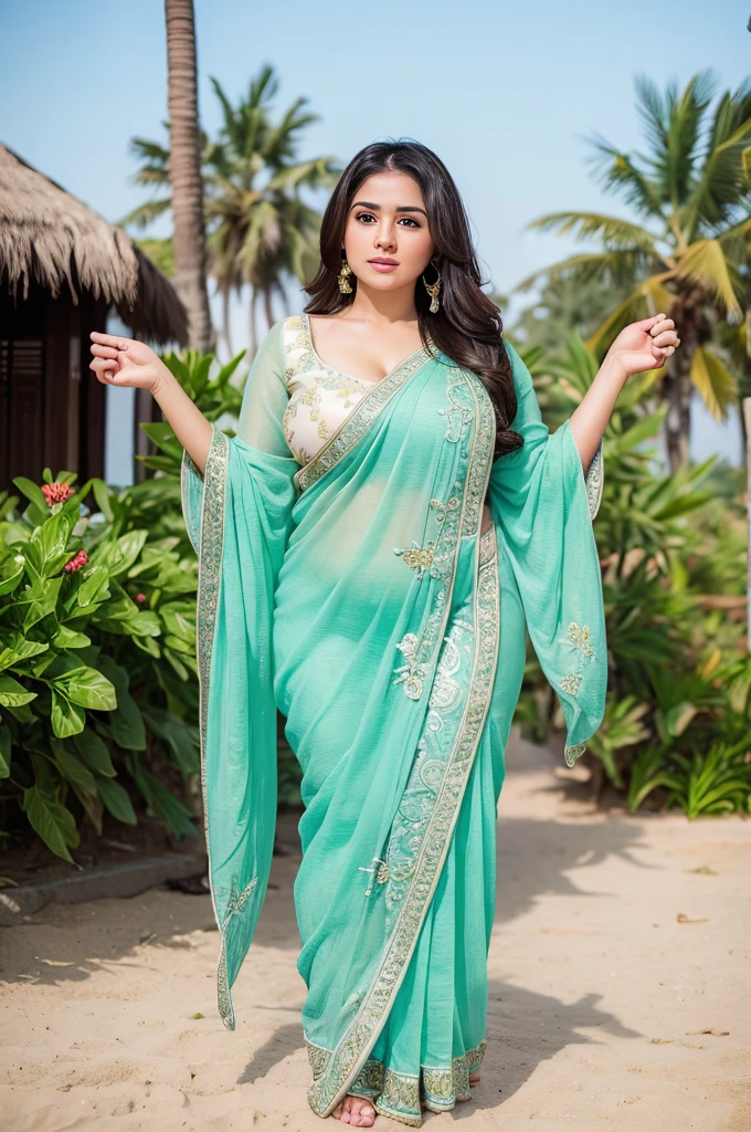 1 Heavenly beautiful and goddess beauty cute and sweet looking face Arabian woman in Kovalam Beach, Heavenly beautiful Overweight, Heavenly beautiful Extremely fat, Heavenly beautiful and attractive Chubby figure , Heavenly beautiful looking and eye catching luxury style saree , reaching out, Heavenly beautiful Arabian woman, 16k, High resolution, masterpiece, highest quality, fine skin, outside view, Realistic Photograph, close up figure view