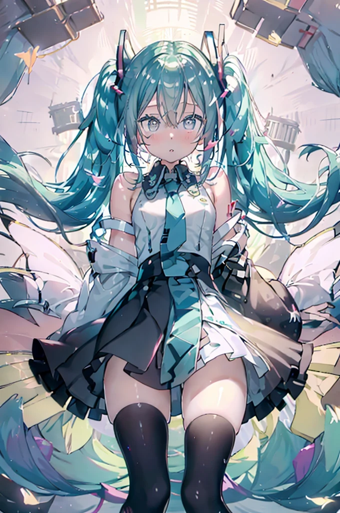 up close shot, Close-up of the eyes, ((​masterpiece)), ((Ultra-detail)), pixiv, Best Shadows, The best lighting, best qualtiy, cinematic shot, 1girl, solo, bangss, Subject seismic intensity, paint, portraitures, length hair, bluntbangs, cparted lips, Paint Splatter, hatsune miku, see the beholder, ((Colorful eyes)), chromatic abberation,