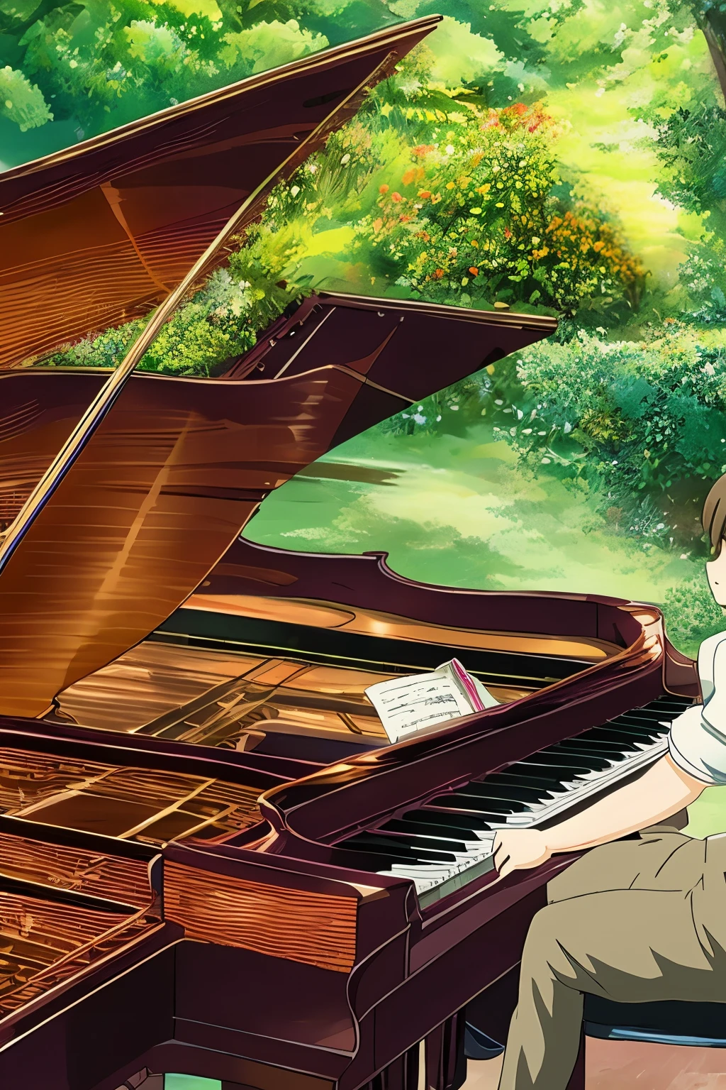 Cat playing the piano anime