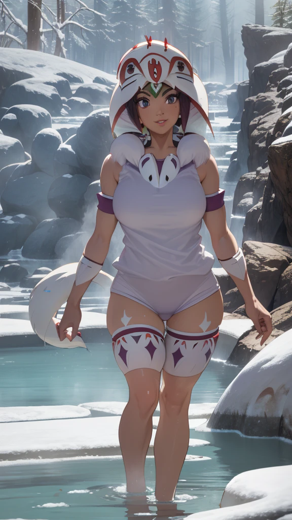 [Uploaded to e621.net; (Pixelsketcher), (wamudraws)], ((masterpiece)), ((HD)), ((High res)), ((Ambient lighting)), medium breasts, ((((studio ghibly style mononoke)))), (((Princess Mononoke))), big thighs, large ass, black bra, black panties, solo, full body, tail, smiling, countershading, (best quality, masterpiece:1), standing, purple eyes, looking at viewer, (((snowy hot springs))), ((((In the water))))