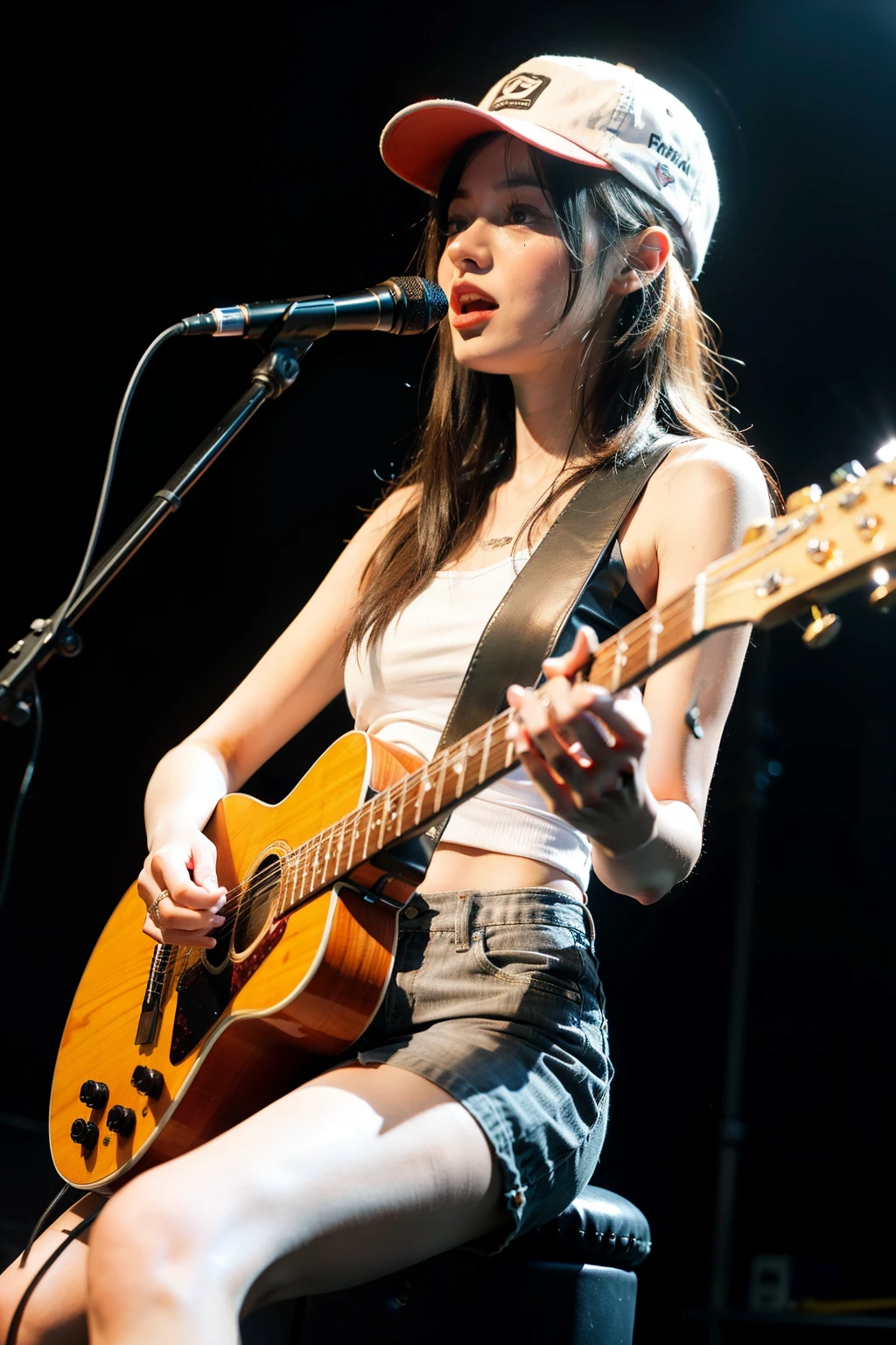Female rock band wearing hats and holding guitars