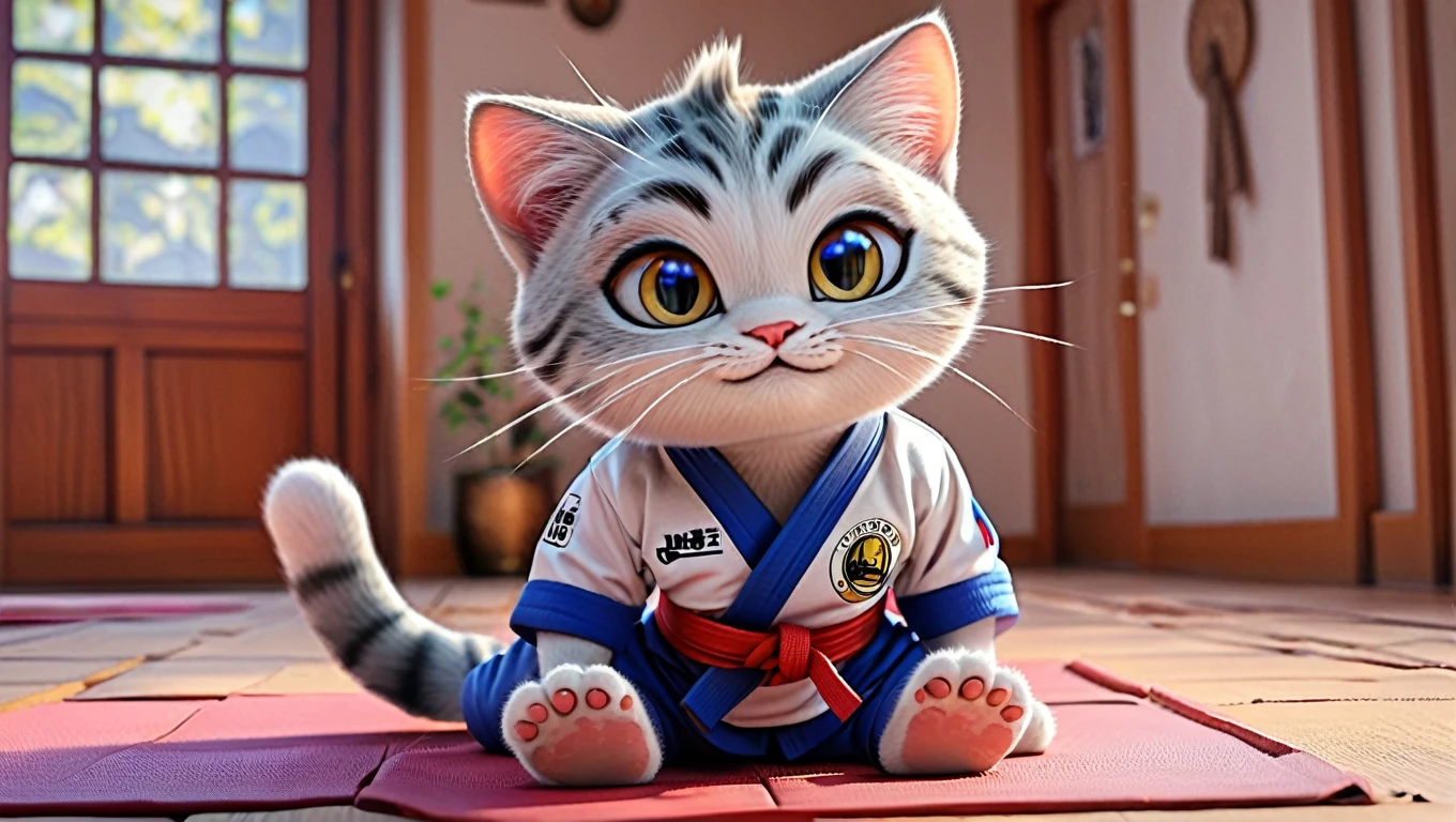 comics Cat, Adorable digital painting, Cat, cute Cat, comics, View your viewers, Cute eyes, hand, comics, Judo uniform，Wrestling Uniforms，
