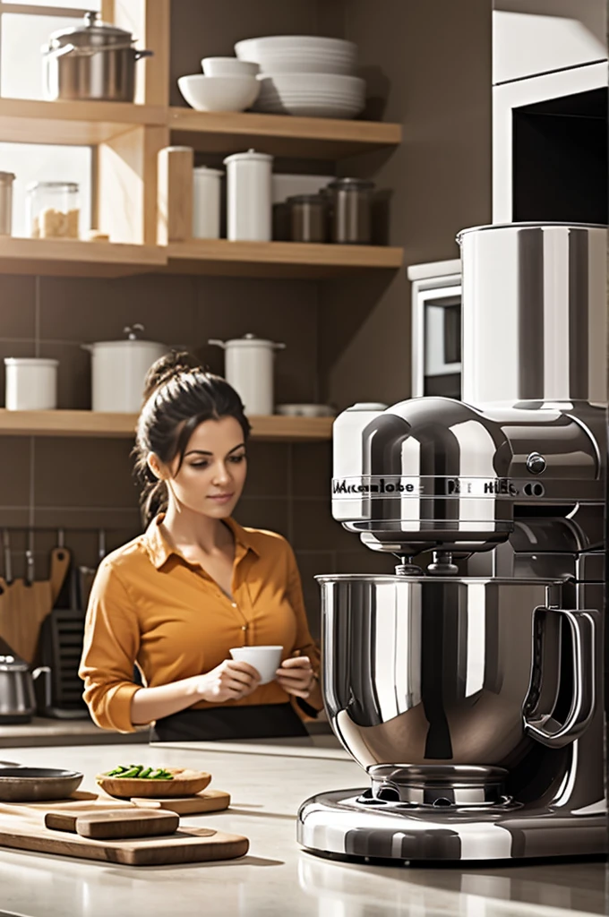 Character intensely inside a kitchen with kitchenaid products 
