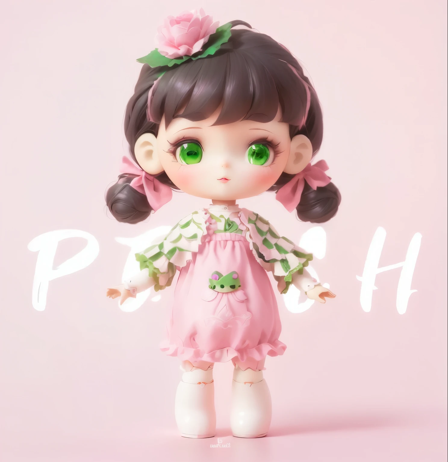 There is a little doll with a pink dress and green eyes, Lovely 3 d render, Lovely digital art, Lovely! C4D, Lovely cartoon character, Lovely art style, Lovely detailed digital art, High-quality character design, Lovely pocelain doll, render of a Lovely 3d anime girl, Lovely cartoon style, cartoonish Lovely, Animation style rendering