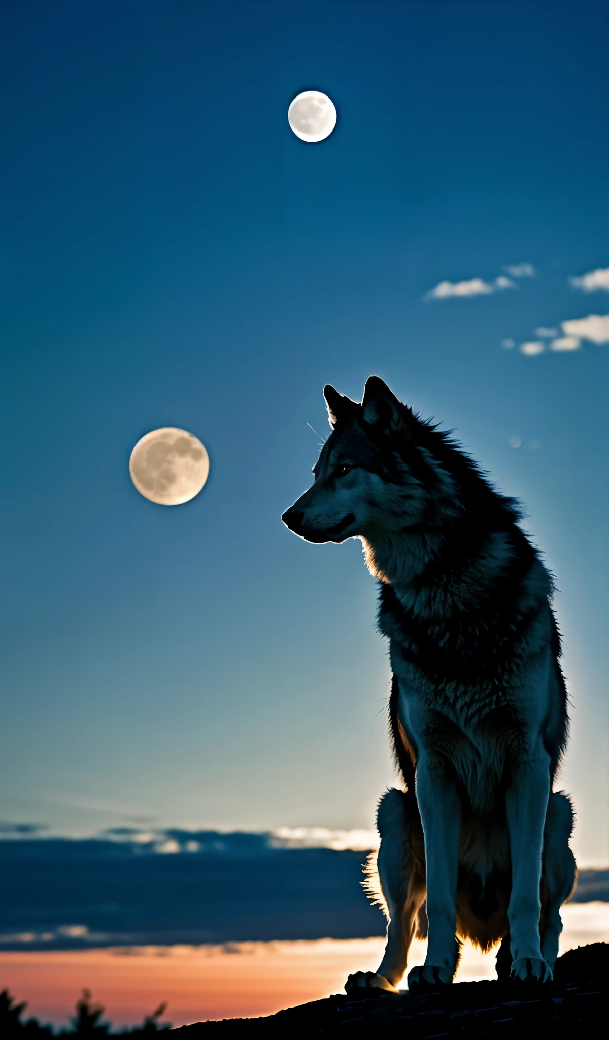 wolf looking at the moon