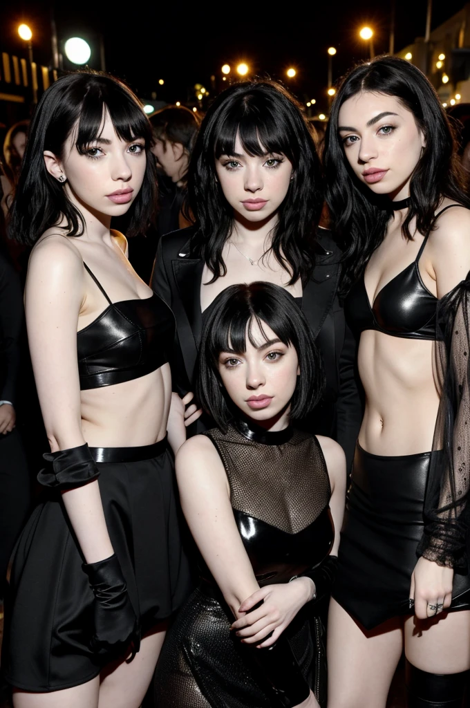 8k, Carly Rae Jepsen, lorde, Caroline Polachek, Charli XCX in a group photo dressed in black. In the middle of paparazzi
